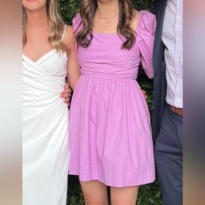 vestique Lilac Puff-Sleeve Ruched Waist Mini Dress